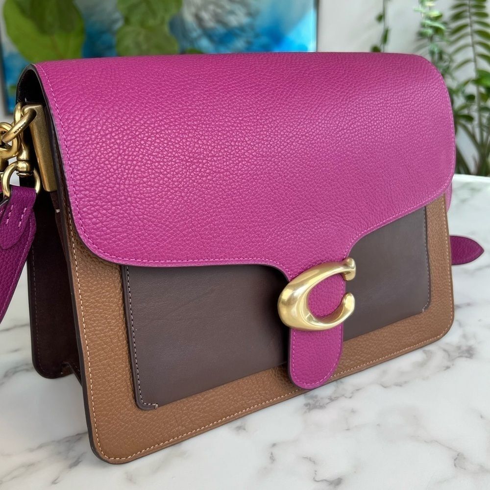 COACH Tabby Shoulder Bag In Colorblock Hibiscus Pink Brown Brass Crossbody 76106 - Picture 14 of 16